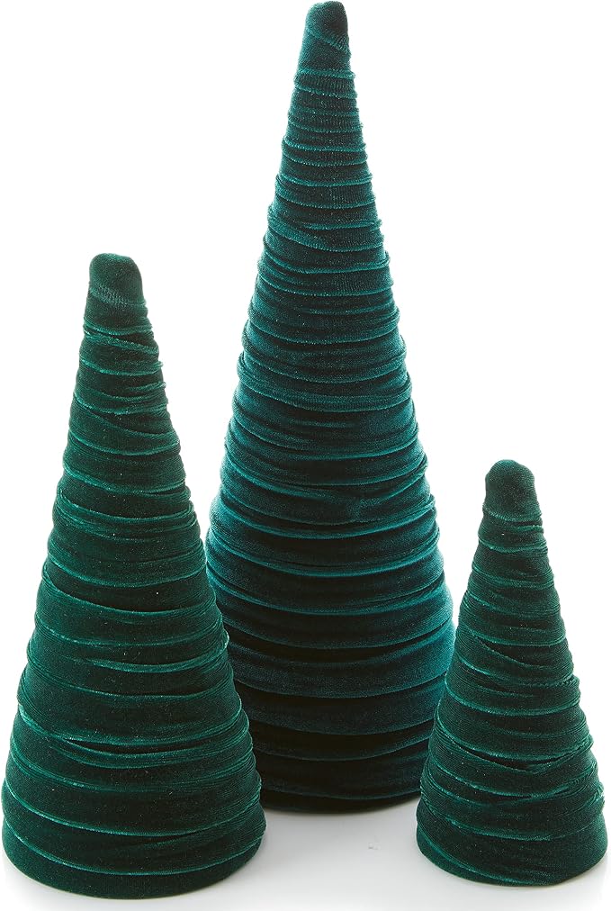 Your Heart's Content Emerald Velvet Trees Set of 3, Elegant Winter Mantel Decor, Valentine Tabletop, Classic Winter Wedding Centerpiece, Cozy Farmhouse (Emerald) by YourHeartsContent
