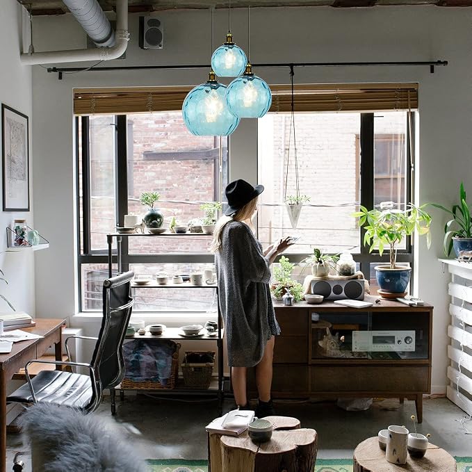 Pendant Light Shade Industrial Hanging Lights Fixtures Ceiling Outdoor Pendant Lighting for Kitchen Island Dining Room Unique Lamp in Kitchen Farmhouse Bedroom (Blue, 5.9 Inches) - Image 3
