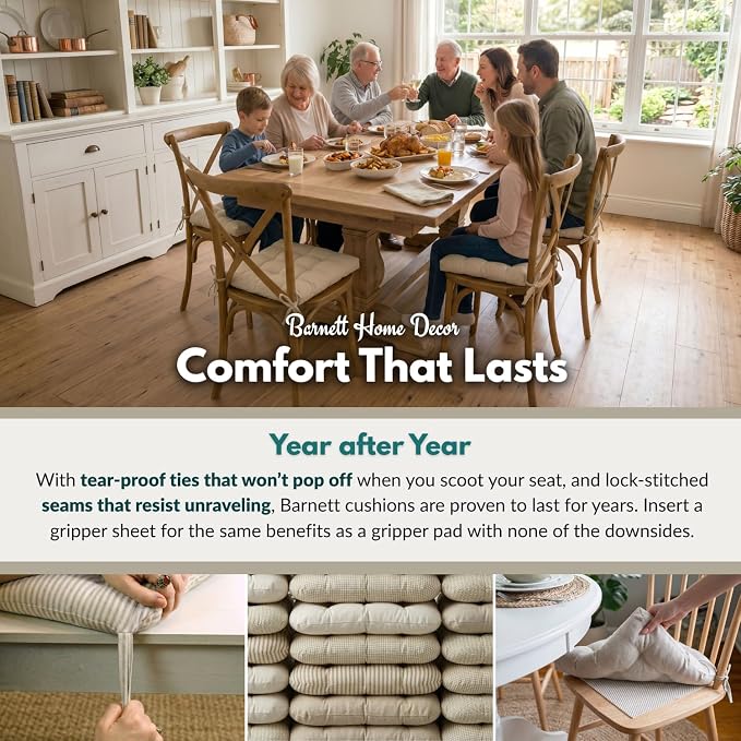 Barnett Home Decor Dining Chair Cushions with Ties – Size Small 15 x 17 - Latex Foam Fill, 100% Cotton, Machine Washable Chair Pads for Kitchen Chairs, Made in USA (Cotton Duck Brown/Pack of 2) - Image 7