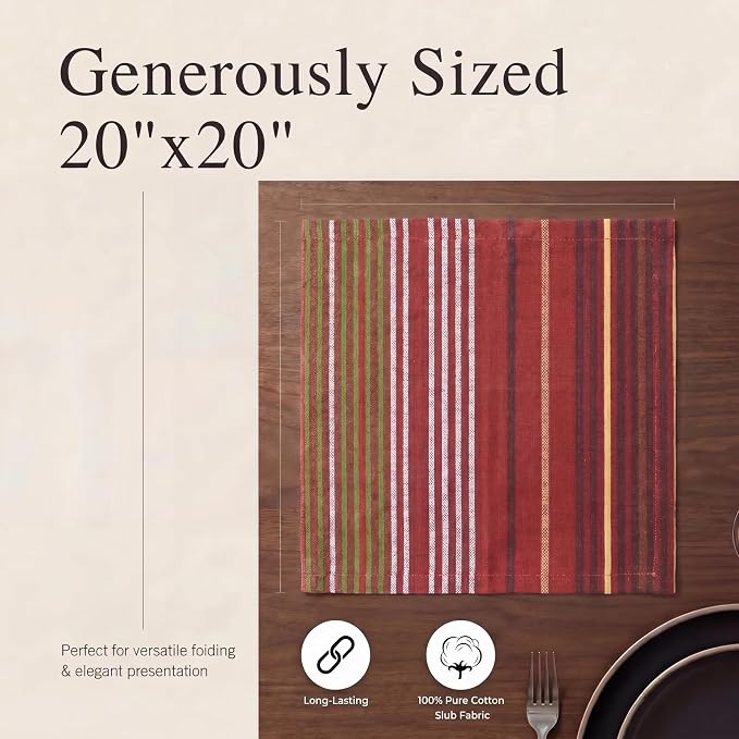 Urban Villa Cloth Napkins Cotton 20x20 (Set of 12) Fall Stripes - Image 6
