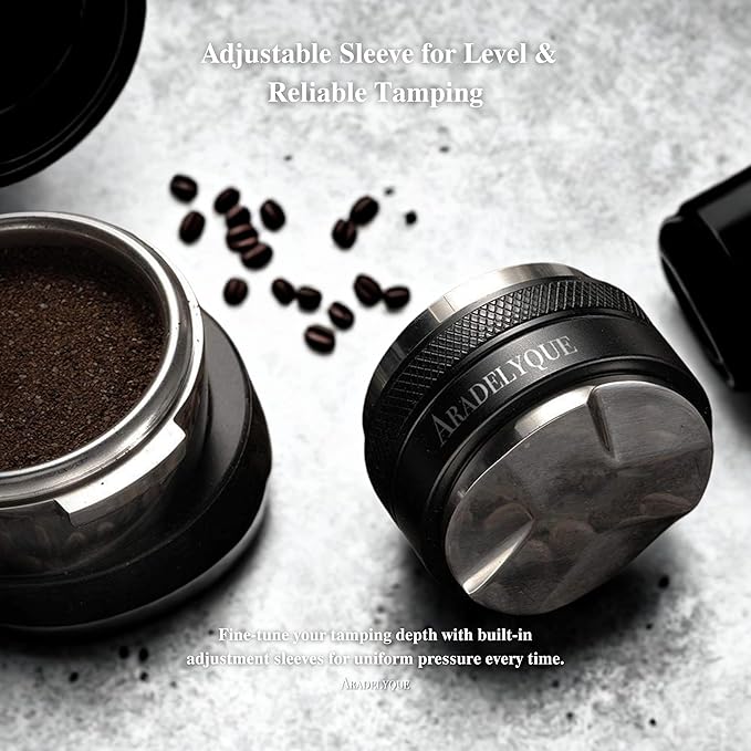 53mm Coffee Distributor & Tamper Tool, Dual Head Espresso Leveler Compatible with 54mm Breville Portafilter, Adjustable Depth Coffee Tamper for Barista & Home Use