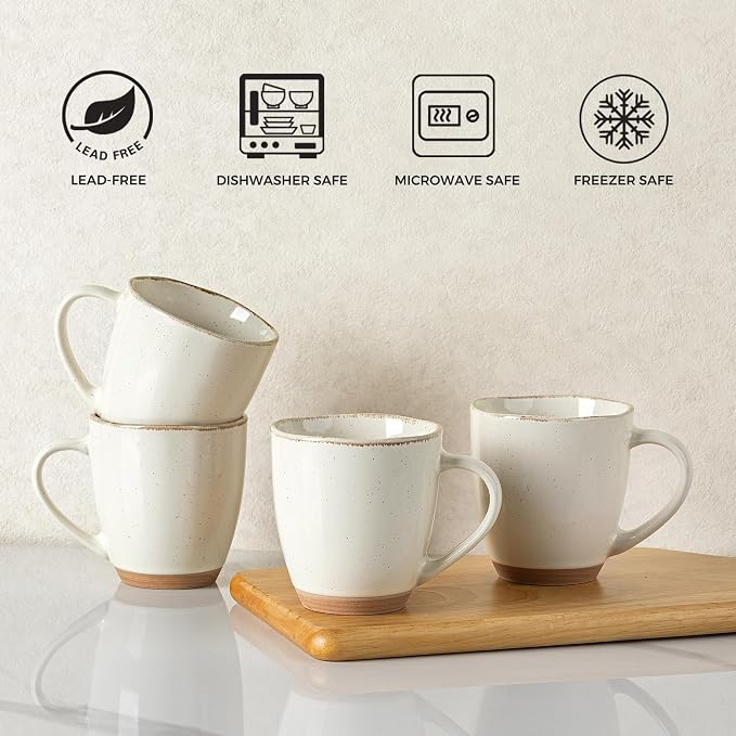 AmorArc 12oz Ceramic Coffee Mugs set of 6, Stylish Coffee Mugs with Rustic Terracotta Underside for Latte/Cappuccino/Milk/Cocoa, Dishwasher&Microwave Safe, Light Beige - Image 6