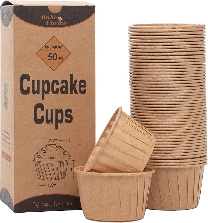 Bake Choice 50pcs Natural Cupcake Baking Cups, Heavy Duty Parchment Paper | Unbleached, Food-grade Muffin Liners 3.5oz for Muffin, Dessert by BakeChoice
