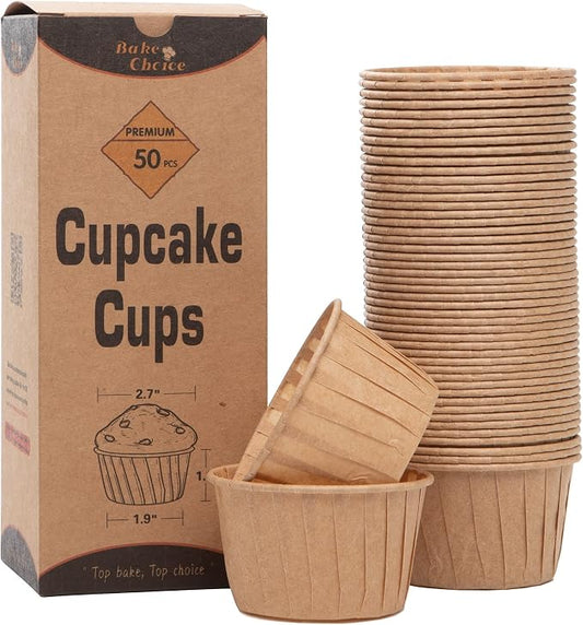 Bake Choice 50pcs Natural Cupcake Baking Cups, Heavy Duty Parchment Paper | Unbleached, Food-grade Muffin Liners 3.5oz for Muffin, Dessert by BakeChoice