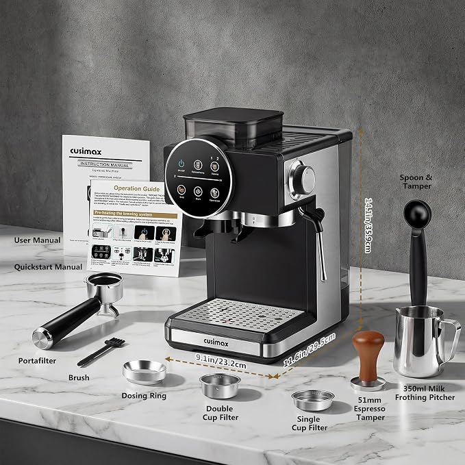 Espresso Machine with Grinder, 20 Bar Professional Expresso Coffee Machines with Milk Frother Steam Wand, Espresso Maker with 60oz Removable Water Tank, Cappuccino & Latte Machine for Home (Dark-Pro) - Image 9