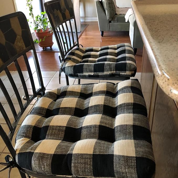 Barnett Home Decor Dining Chair Pad with Ties - Buffalo Check Size Small 15 x 17 - Latex Foam Filled Cushion, Reversible, Made in USA (Black & White) - Image 7