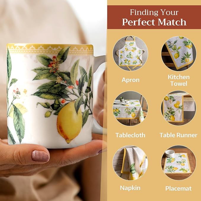 Maison d' Hermine Coffee Mug with Handles Tea Cups (15 Ounce, Pack of 2) | Fine Bone China Coffee Mugs for Hot Beverages Cappuccino Latte Home Restaurant Hotel Spring Summer -Limoncello - Image 6