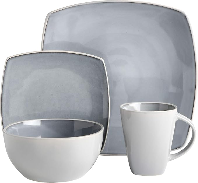 Gibson Elite Soho Lounge Square Reactive Glaze Stoneware Dinnerware Set, Service for 4 (16pc), Light Gray - Image 2