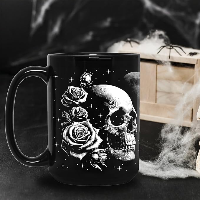 Skull Mug 15oz Goth Gift for Women - Christmas Mugs Witch Gifts for Women Skull Gifts for Men Unique - Gothic Coffee Mug - Witch, Goth Decor Christmas Cup With Skulls Cup Gothic Gift for Men, Dad, Mom - Image 6