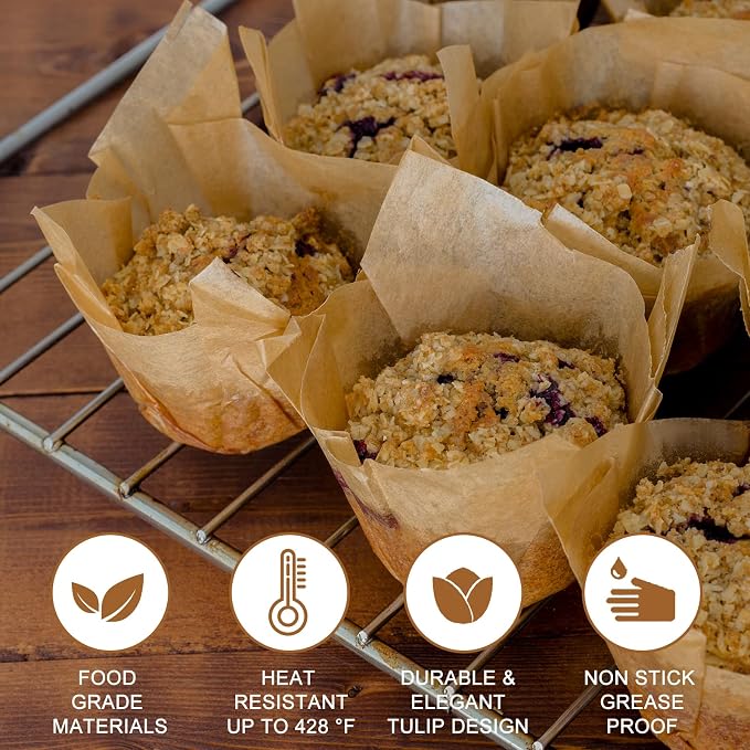 Neyimqr 120 Counts Natural Tulip Cupcake Liners for Baking Cups, Food Grade Parchment Paper Muffin Liners Holders, Standard Tulip Cupcake Liners, Greaseproof Cup Cake Wrappers for Party, Christmas - Image 3