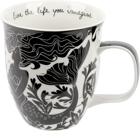 Karma Gifts 14 oz Black and White Boho Mug Mermaid - Cute Coffee and Tea Mug - Ceramic Coffee Mugs for Women and Men by KarmaGifts
