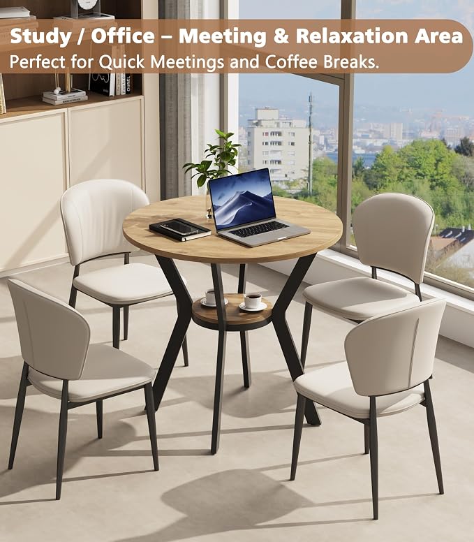 Round Kitchen Tables for 2-4, 31.5" Small Dining Tables with Storage, Rustic Wood Circle Dinner Table with Metal Leg, Farmhouse Dinner Table for Small Space, Dining Room, Kitchen, Office, Apartment - Image 8
