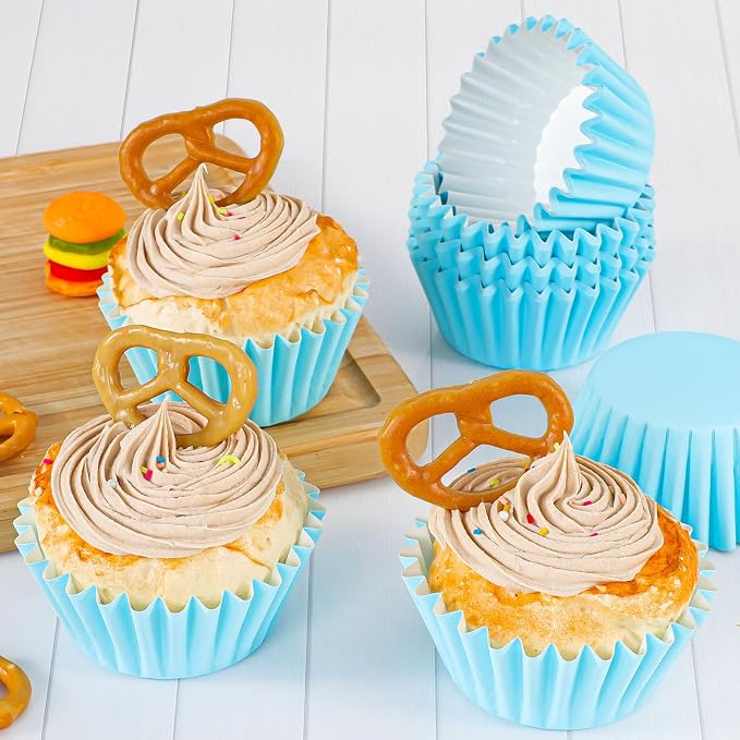 Caperci Grease-Resistant Standard Blue Cupcake Liners 150 Counts - Heavy Duty Paper Muffin Baking Cups, Odorless, No Muffin Pan Needed, Easily Peels (Light Blue) - Image 7