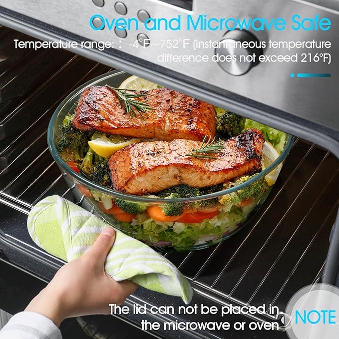 NUTRIUPS 4.7 Quart Large Glass Mixing Bowl with Lid, Deep Big Glass Bowl Large Glas Salad Bowl