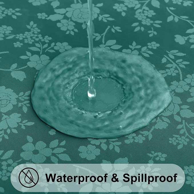 Smiry Rectangle Waterproof Heavy Duty Vinyl Tablecloths, 60 x 102 Inch | Wipeable Washable Floral Embossed Table Cover for Kitchen and Dining Room, Indoor & Outdoor Use, Green - Image 2