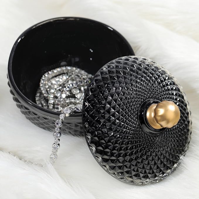 Joeyan 12 oz Small Black Glass Jars with Lid,Embossed Glass Candy Dishes,Diamond Faceted Food Container,Decorative Jewelry Box Apothecary Canisters,Colored Kitchen Bathroom Buffet Storage Organizer - Image 6