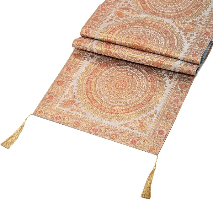 Indian Handmade Traditional Table Runner 72 x 16 Inch, Mandala Design Decorative Cloth with Tassels, Grey Ethnic Dining Runner for Kitchen, Wedding, Birthday Party and Festive Decor - Image 2