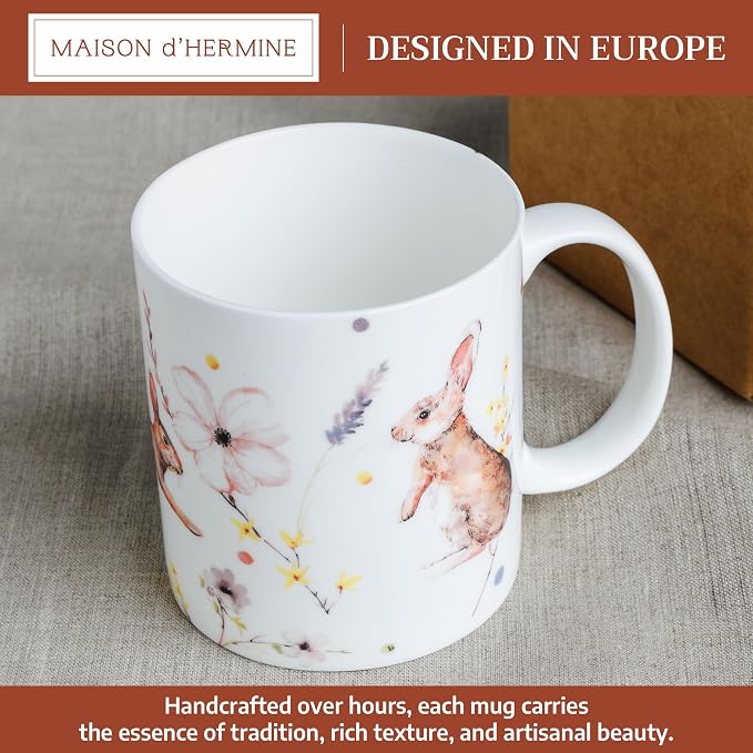 Maison d' Hermine Coffee Mug with Handles Tea Cups (15 Ounce, Pack of 1) | Fine Bone China Coffee Mugs for Hot Beverages Cappuccino Latte Home Restaurant Hotel Spring Summer -Easter Zest - Rabbits - Image 2