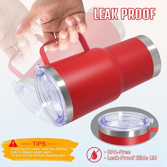 20 oz Tumbler with Handle and Lid Insulated Travel Coffee Mug Red 12P | Stainless Steel Tumbler, coffee tumbler with handle,Spill Proof Double Wall Vacuum Tumbler Cup Keep Drink Hot & Cold - Image 7