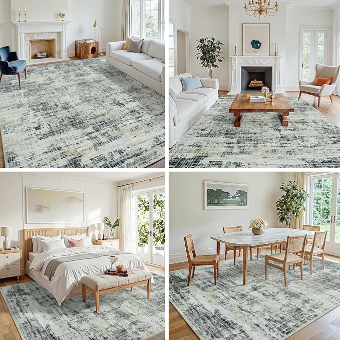 5x7 Washable Area Rug for Living Room Bedroom: Non-Slip Modern Black Gray | Machine Washable TPR Backing, Stain-Resistant Low Pile, Pet & Kid Friendly, Abstract Decor for Dining Room, Dorm, Home Office - Image 3