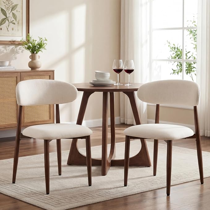 UVV Dining Chairs Set of 2, Metal Kitchen Chairs with Modern Fabric Upholstered for Dining Room, Beige - Image 2