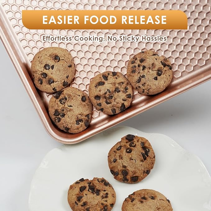 Baking Sheet Pan Set of 3, Nonstick Carbon Steel Cookie Sheets with Texture | Commercial Half/Quarter/Jelly Roll Pans Replacement Toaster Oven Tray, Heavy Duty & Easy Clean - Image 6