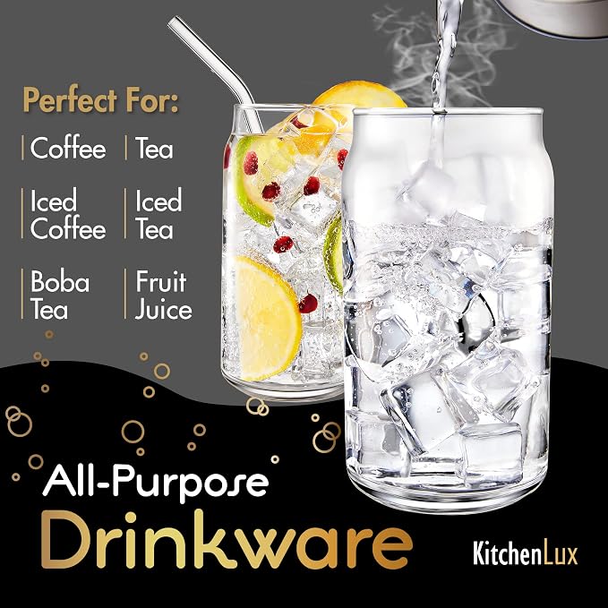 16 oz Can Shaped Glass Cups, Set of 12 Beer Can Glasses, Aesthetic Soda Can Cup Clear Glass Tumbler Beer Glasses, Cute Cups Tall Cocktail Drinkware, Cool Drinking Glasses for Kitchen, Modern Glassware - Image 4