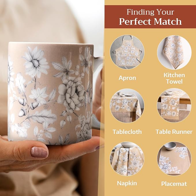 Maison d' Hermine Coffee Mug with Handles Tea Cups (15 Ounce, Pack of 1) | Fine Bone China Coffee Mugs for Hot Beverages Cappuccino Latte Home Restaurant Spring Summer -Pretty Autumn - Mono Autumn - Image 6