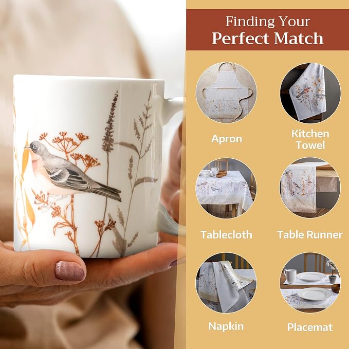 Maison d' Hermine Coffee Mug with Handles Tea Cups (15 Ounce, Pack of 2) | Fine Bone China Coffee Mugs for Hot Beverages Cappuccino Latte Home Restaurant Hotel Spring Summer -Meadow Florals - Beige - Image 6