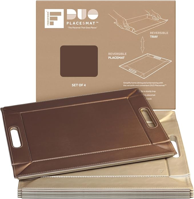 2-in-1 Serving Tray & Placemat | Faux Leather & Reversible | Lays Flat as a Placemat or Folds into an Ottoman Food Tray, Easy to Clean by FREEFORM