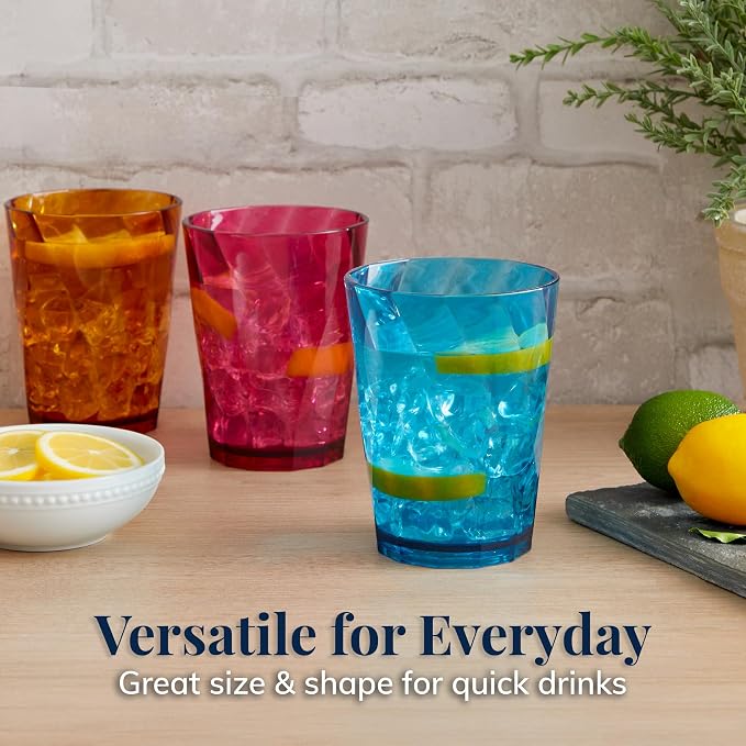 US Acrylic Optix Plastic Reusable Drinking Glasses (Set of 8) 14oz Rocks Cups in Jewel Tone Colors | BPA-Free Tumblers, Made in USA | Top-Rack Dishwasher Safe - Image 3