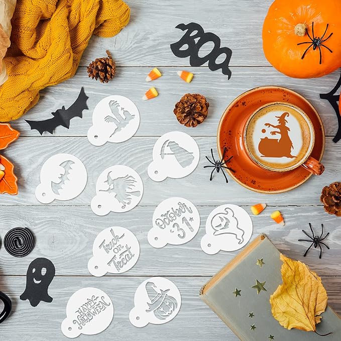 Marspark 30 Pieces Holiday Cookie Coffee Stencils Latte Art Christmas Thanksgiving Halloween Cookie Baking Stencils Templates Decoration for Cake Bread Decor, Reusable Sourdough Painting Mold Tools