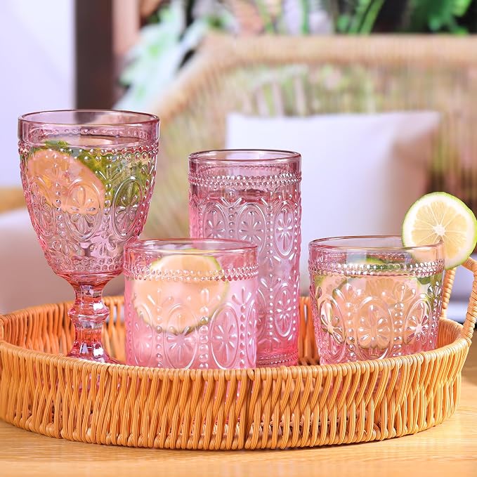 abrwyy Pink Drinking Glasses, 12oz Pink Glassware, Vintage Glassware | Lead-Free Glass, Thick&Durable Glass, Home Decoration, Food Grade Glass - Image 4