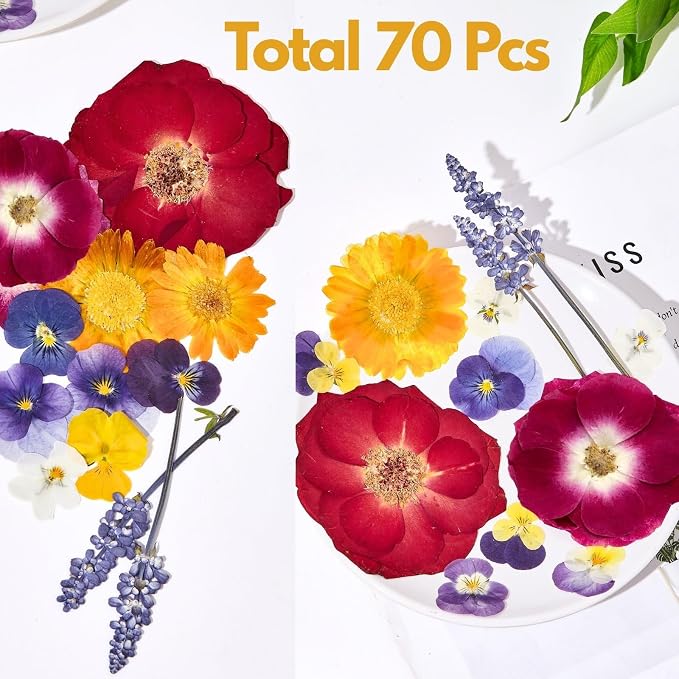 70 Pcs Edible Flowers for Cocktails & Cake Decorating – Real Dried Edible Flowers Cupcake Toppers, Food Grade Edible Pressed Flowers for Drinks, Garnish & Crafts (Pansies, Rose, Calendula, Lavender) - Image 3