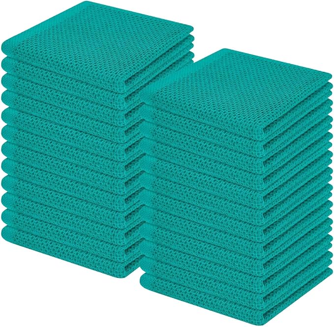 Homaxy 100% Cotton Waffle Weave Kitchen Dish Cloths 24-Pack, Teal | 12 x 12 Inches, Ultra Soft Absorbent Dish Towels, Quick Drying Dish Rags with Hanging Loop by Homaxy