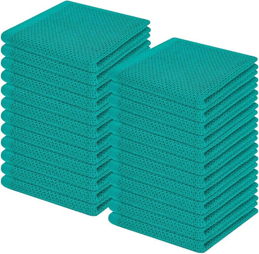 Homaxy 100% Cotton Waffle Weave Kitchen Dish Cloths 24-Pack, Teal | 12 x 12 Inches, Ultra Soft Absorbent Dish Towels, Quick Drying Dish Rags with Hanging Loop by Homaxy
