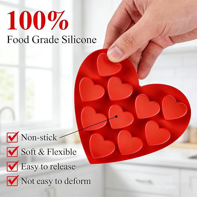 4 Pack 10-Cavity Heart Silicone Molds Non-Stick Food Grade Reusable Baking Molds for Chocolate Candy Gummy Jello Ice Cube Soap DIY Valentine's Day Craft Making - Image 3