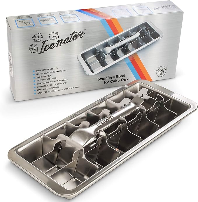 Easy Removal Metal Ice Trays with Handle - Stainless Steel Ice Cube Maker and Tray, 18 Slot Mold - BPA-Free, Food-Grade Freezer Molds for Baby Food, Juice, Popsicles (1 Pack)