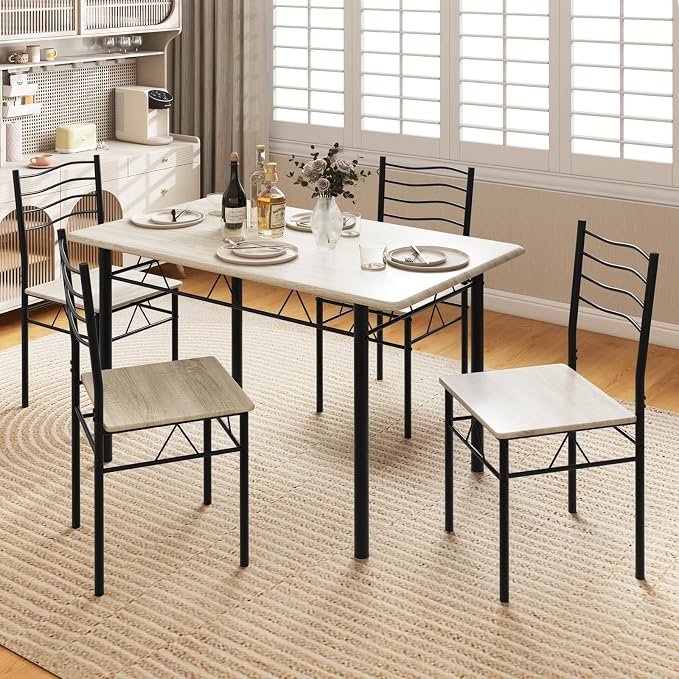Giantex 47-inches Dining Table Set for 4, Rectangular Kitchen Table with 4 Dining Chairs, Metal Frame, 5-Piece Space-Saving Dinette Set for Small Space, Dinner, Breakfast Nook, Apartment - Image 7