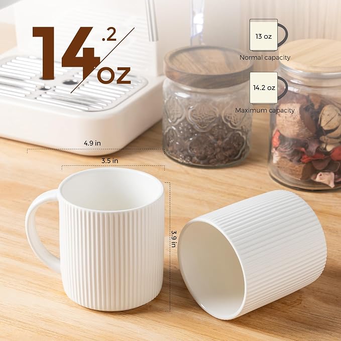 theterra Ceramic Coffee Mugs Set of 6, 14.2 oz Coffee Cups with Handle | Handmade, Suitable for Latte, Tea, Milk, Beer & Hot Cocoa, Bright White - Image 2