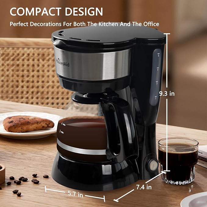 5 Cup Compact Coffee Maker,0.75L Small Drip Coffee Machine | 650W Fast Brew, Glass Carafe, Space Saving Design for 1-2 People, Ideal for Apartment, Dorm and Office Use - Image 5