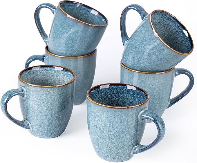 GBhome Ceramic Coffee Mugs Set of 6, 12oz Stoneware Coffee Mugs Set For Dad Mom Women MEN, Light Weight Ceramic Coffee Cups for Latte/Tea/Beer/Hot Cocoa, Dishwasher & Microwave Safe by GBhome
