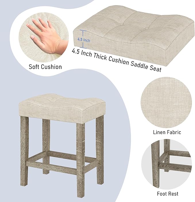 allamazing 3-Piece Counter Height Bar Table Set with Socket and 2 Fabric Padded Bar Stools, Tall Kitchen Breakfast Dining Table Set with Stools (1+2 Natural) - Image 4