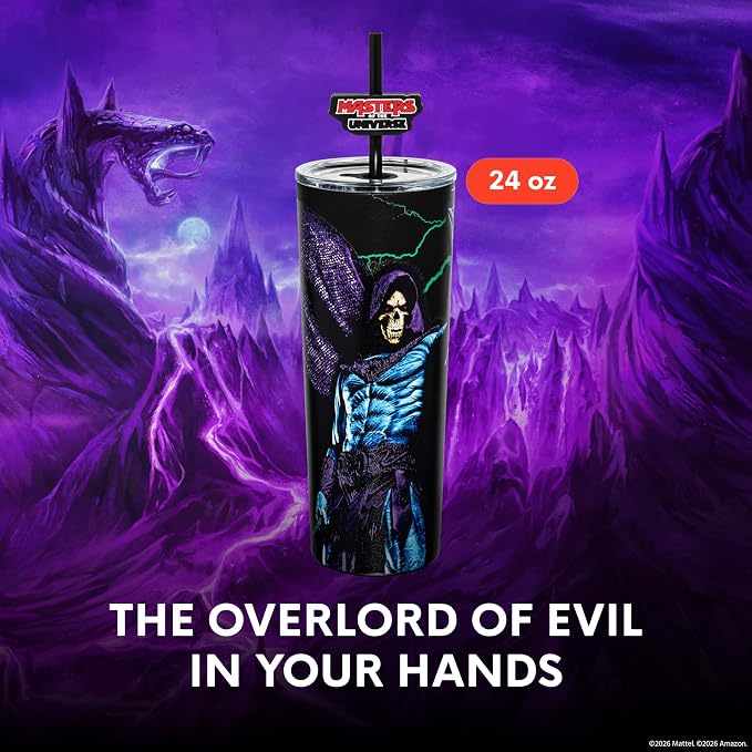 Dragon Glassware x Masters of the Universe Tumbler (MOTU), 24 oz - Skeletor | Vacuum Insulated Stainless Steel Tumbler with Straw & Lid; With Straw Topper; Official Masters of the Universe 2026 Movie Cup - Image 2
