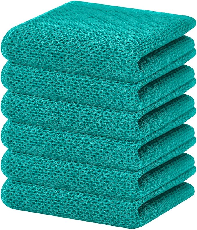 Homaxy 100% Cotton Waffle Weave Kitchen Dish Towels 6-Pack, Teal | 13 x 28 Inches, Ultra Soft Absorbent Dish Towels, Quick Drying Cleaning Towels by Homaxy