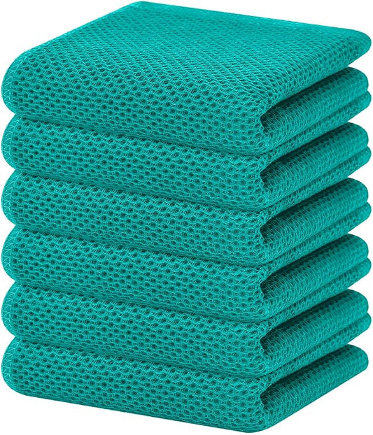 Homaxy 100% Cotton Waffle Weave Kitchen Dish Towels 6-Pack, Teal | 13 x 28 Inches, Ultra Soft Absorbent Dish Towels, Quick Drying Cleaning Towels by Homaxy