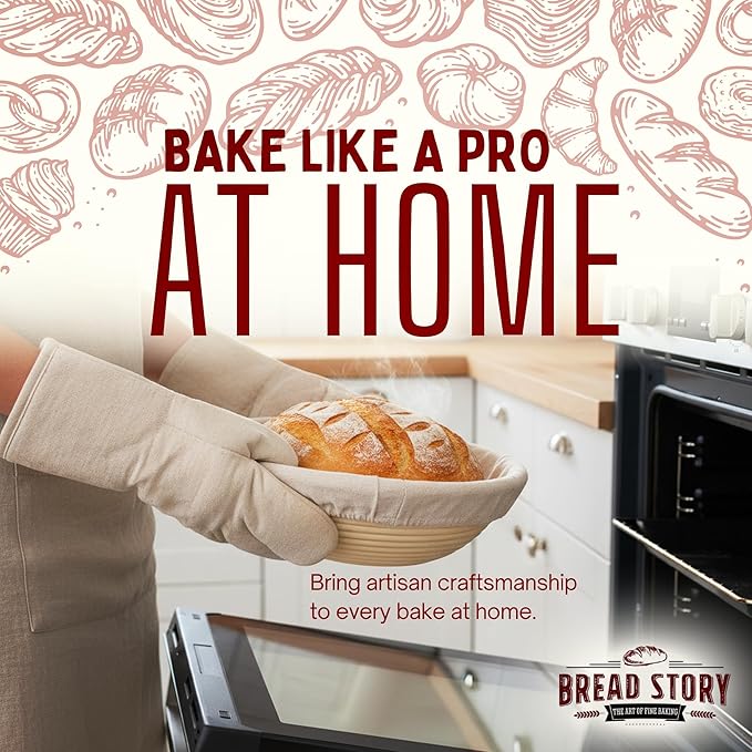 Bread Story Round Banneton Bread Proofing Basket Set – Handmade Rattan Brotform Dough Bowl with Cloth Liner, Sourdough Tools & Baking Supplies for Home Bakers – Baking Kit, 8.5 Inch