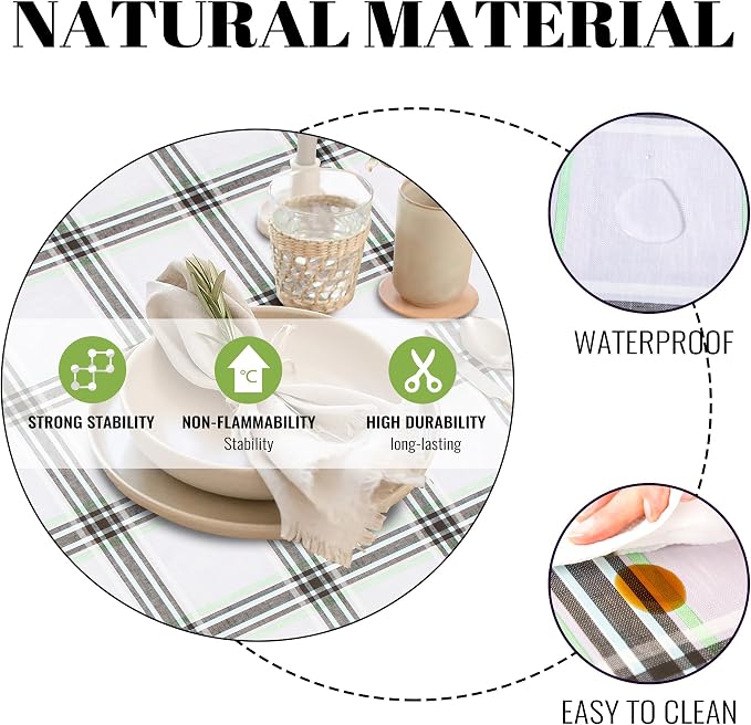 FIFTY FEET 70 * 52 Inch Rectangle Tablecloth, Vinyl Tablecloth with Flannel Backing for Rectangle Tables Waterproof, Spill Proof Plastic Picnic Table Cover for Dining/Camping/Indoor/Outdoor(Plaid-C) - Image 3