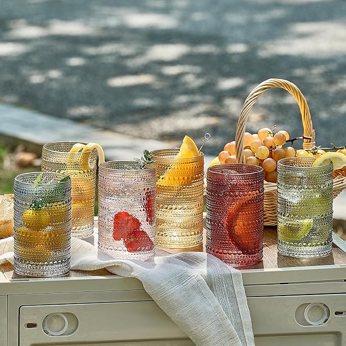 Colored Hobnail Drinking Glasses Set of 6, 12oz Vintage Kitchen Glassware, Embossed Beaded Glass Cups, Water Glasses, Colorful Water Tumbler for Cocktail, Juice, Various Mixed Drink (Dishwasher Safe) - Image 6