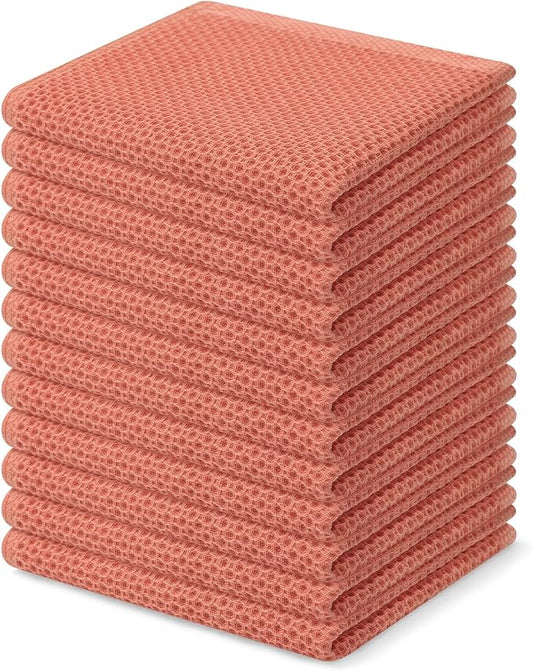 Homaxy 100% Cotton Waffle Weave Kitchen Dish Cloths 12-Pack, Coral | 12 x 12 Inches, Ultra Soft Absorbent Dish Towels, Quick Drying Dish Rags with Hanging Loop by Homaxy